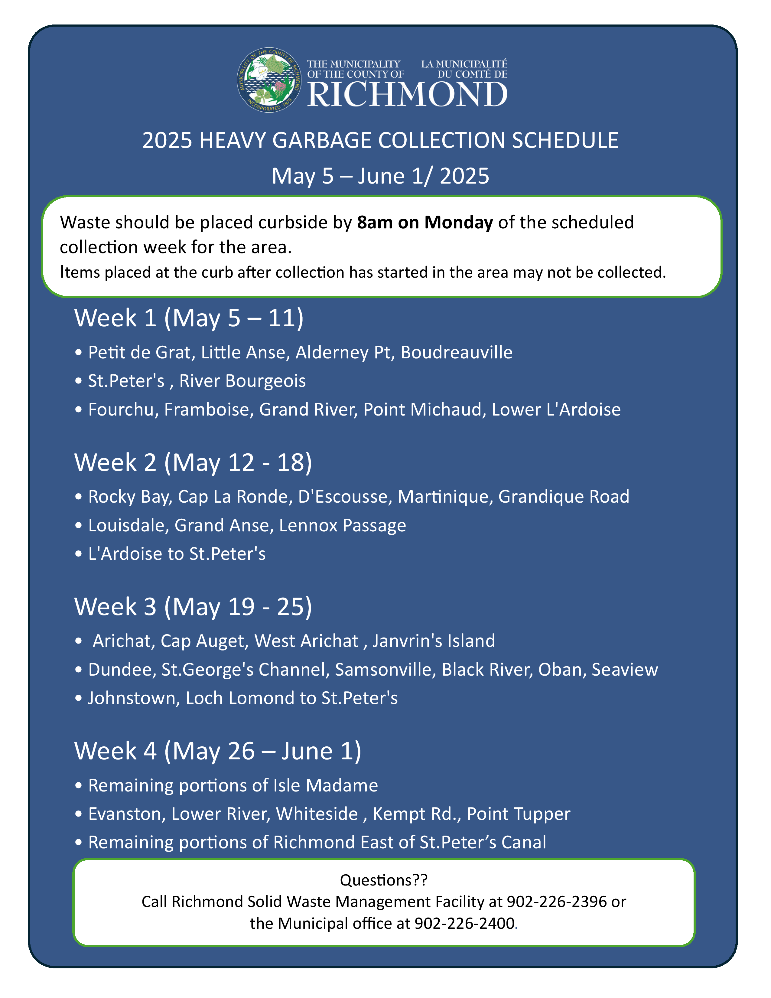 2025 Heavy Garbage Schedule 2