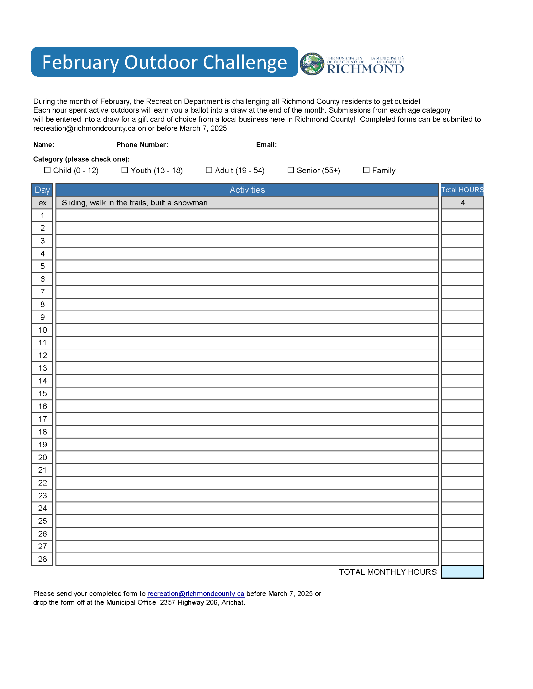 Febraury Outdoor Challenge 2025
